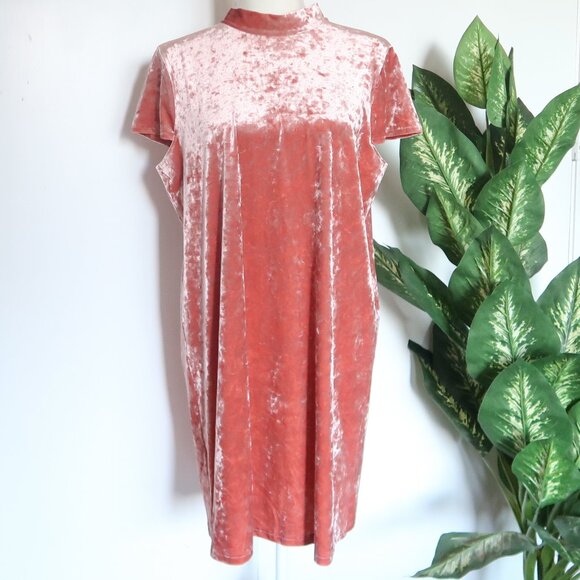 Madewell Blush Pink Crushed Velvet Dress Tie Back Short Sleeve Mock Neck Size L - Picture 5 of 13